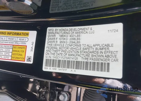 2025 Honda Accord Lx from USA, damaged, VIN 1HGCY1F27SA014125